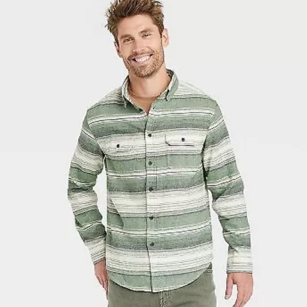 Goodfellow & Co Midweight Flannel Button-Down Shirt Cotton Green Size S